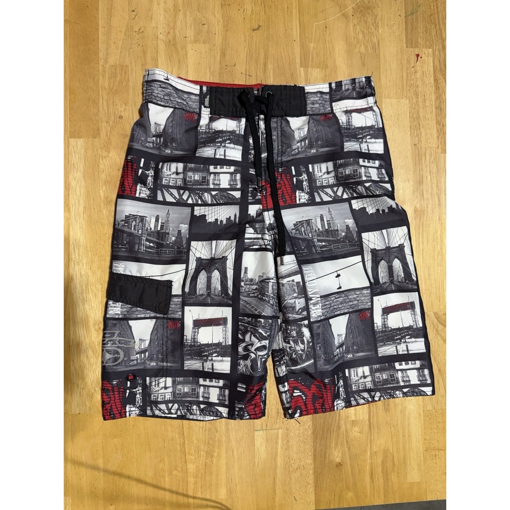 No Fear Mens XL Board Shorts NYC Brooklyn Bridge Graffiti Swim Trunks Y2K